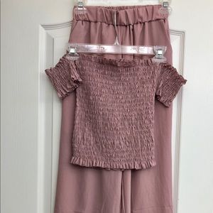 Off shoulder blouse and slacks